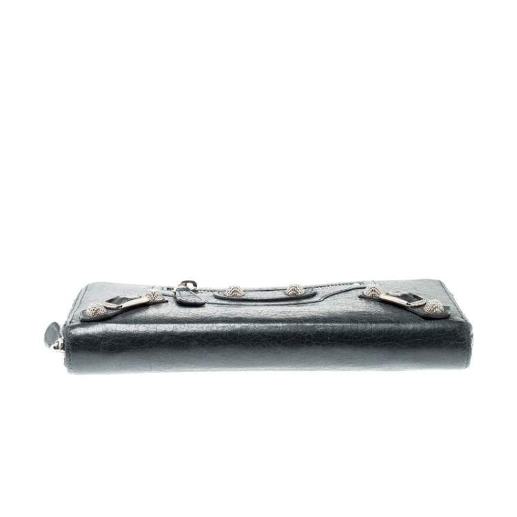 Pre Owned Balenciaga Anthracite Leather Continental Zip Around Wallet