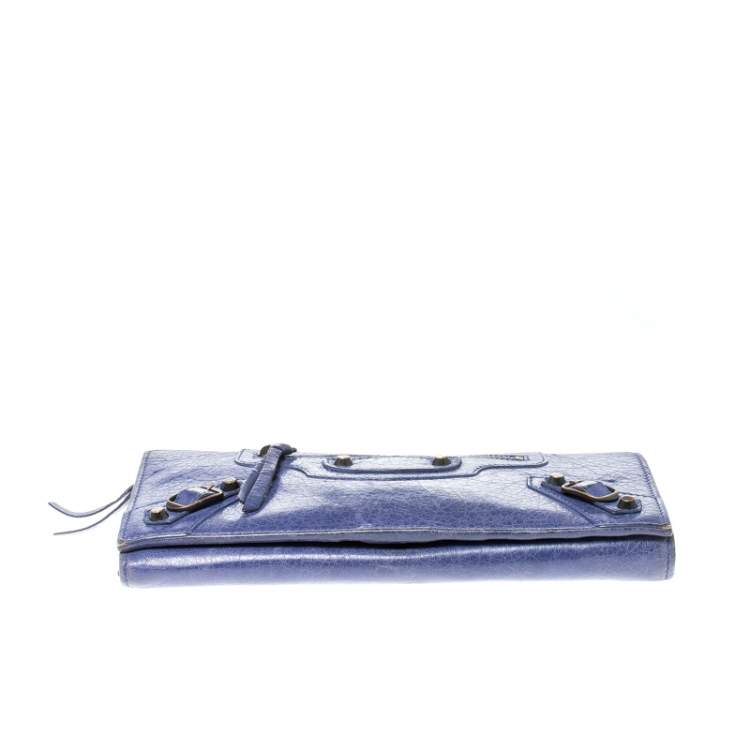 Pre Owned Balenciaga Purple Leather Classic Money Long Wallet