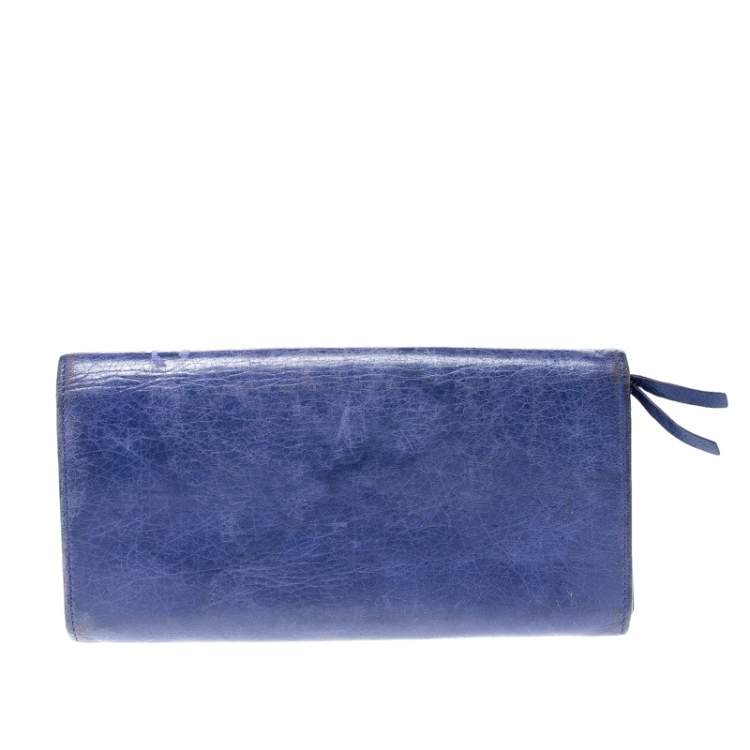 Pre Owned Balenciaga Purple Leather Classic Money Long Wallet