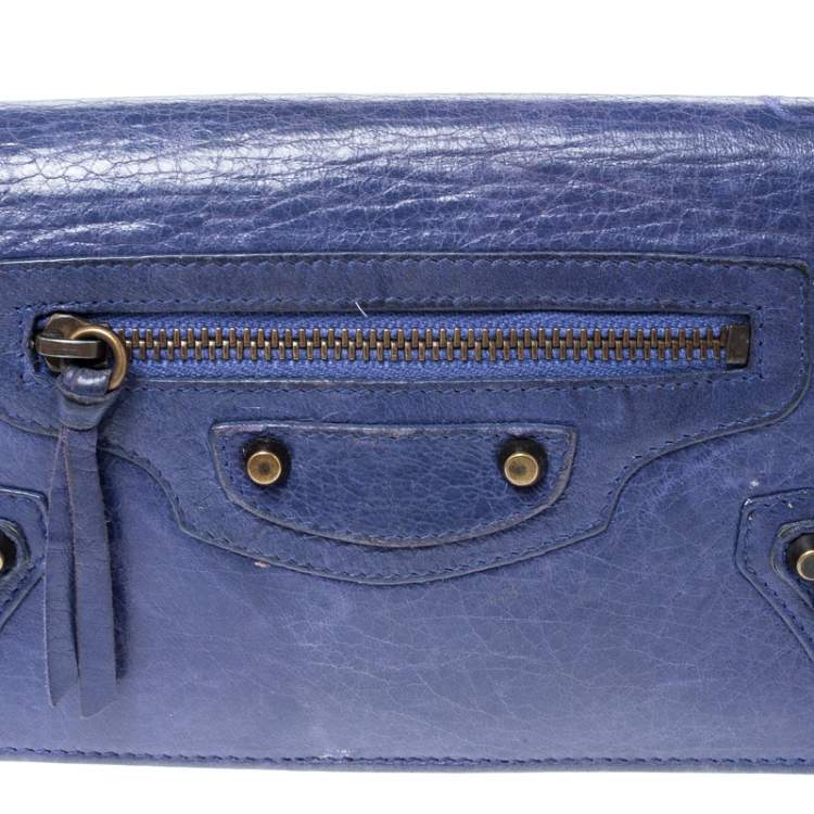 Pre Owned Balenciaga Purple Leather Classic Money Long Wallet