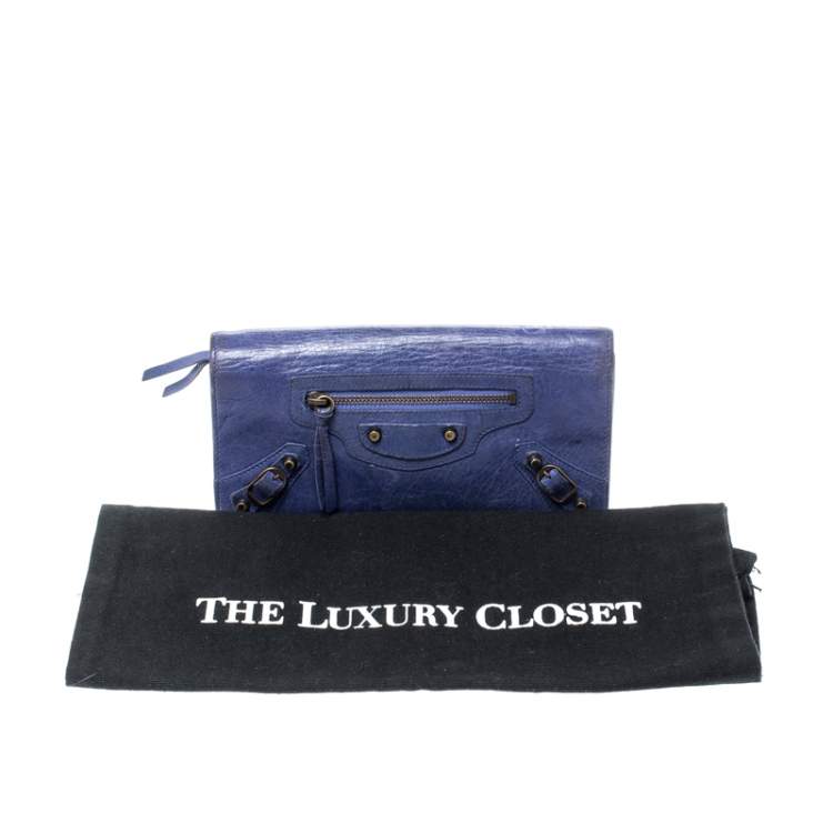 Pre Owned Balenciaga Purple Leather Classic Money Long Wallet