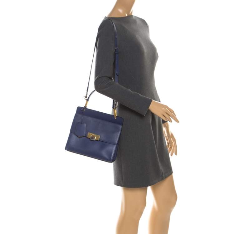 Pre Owned Balenciaga Violet Leather Le Dix Cartable Top Handle Bag