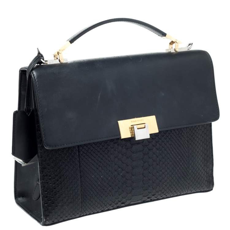 Pre Owned Balenciaga Black Python and Leather Le Dix Cartable Top Handle Bag