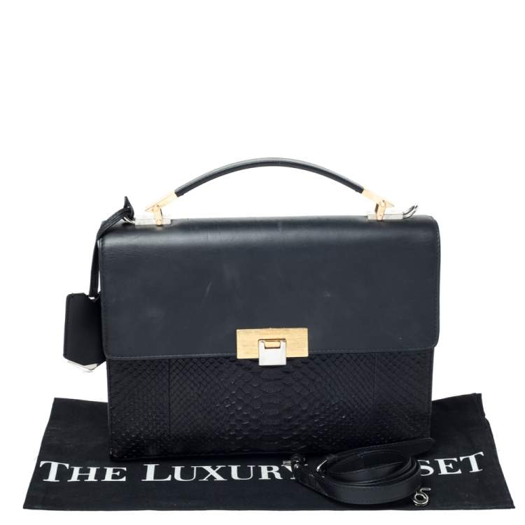 Pre Owned Balenciaga Black Python and Leather Le Dix Cartable Top Handle Bag
