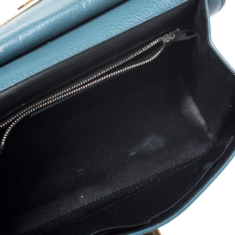 Pre Owned Balenciaga Blue Leather and Ostrich Le Dix Cartable Top Handle Bag
