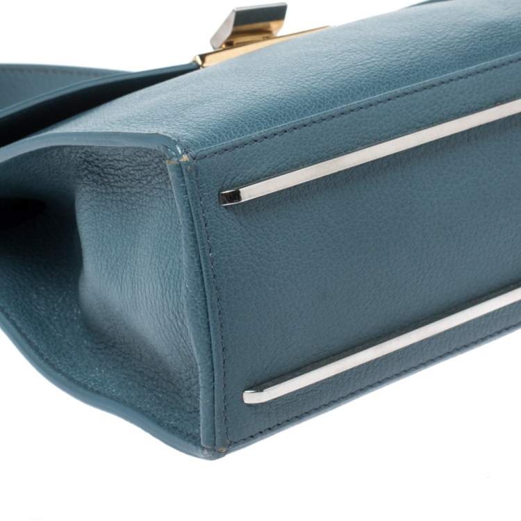 Pre Owned Balenciaga Blue Leather and Ostrich Le Dix Cartable Top Handle Bag