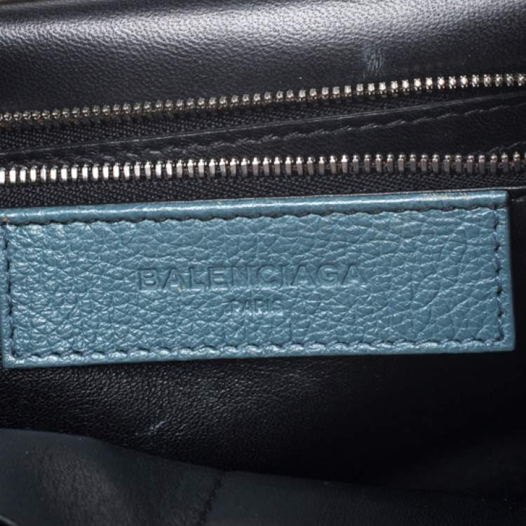 Pre Owned Balenciaga Blue Leather and Ostrich Le Dix Cartable Top Handle Bag