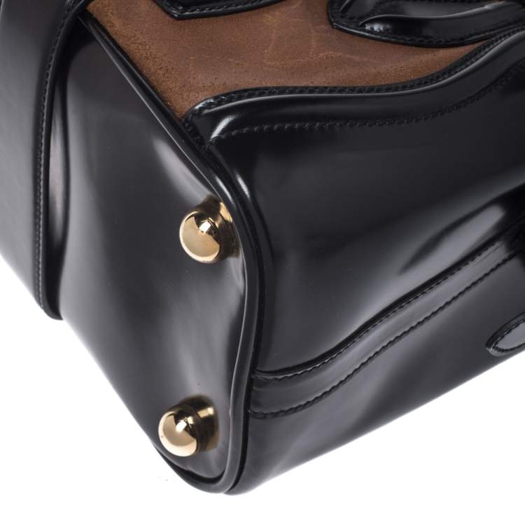 Pre Owned Balenciaga Black/Brown Patent Leather and Suede Sac Superb Bag