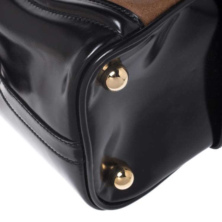 Pre Owned Balenciaga Black/Brown Patent Leather and Suede Sac Superb Bag