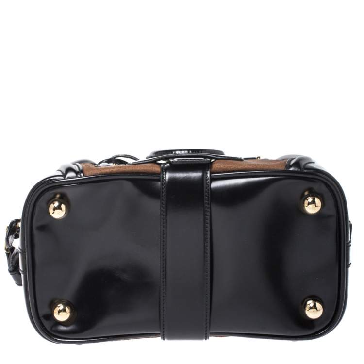 Pre Owned Balenciaga Black/Brown Patent Leather and Suede Sac Superb Bag
