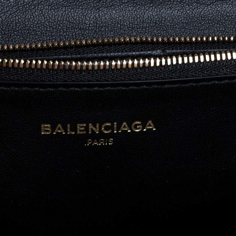 Pre Owned Balenciaga Black/Gold Striped Leather Oversize Chain Clutch