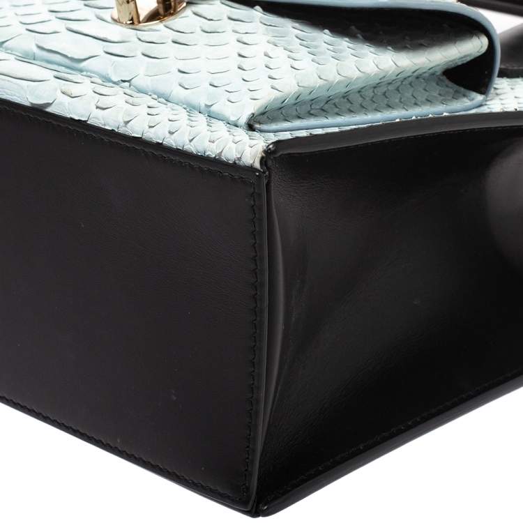 Pre Owned Balenciaga Black/Light Blue Python and Leather Mini Maillon All Afternoon Tote
