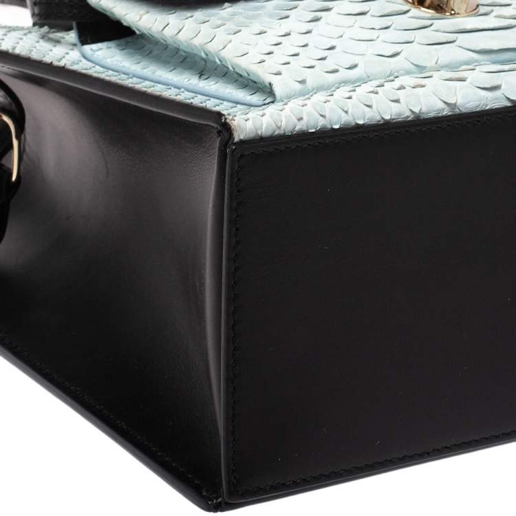Pre Owned Balenciaga Black/Light Blue Python and Leather Mini Maillon All Afternoon Tote