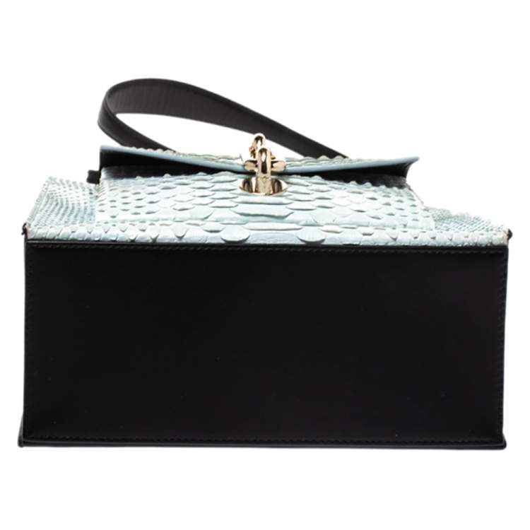 Pre Owned Balenciaga Black/Light Blue Python and Leather Mini Maillon All Afternoon Tote