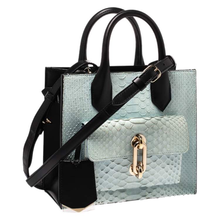 Pre Owned Balenciaga Black/Light Blue Python and Leather Mini Maillon All Afternoon Tote