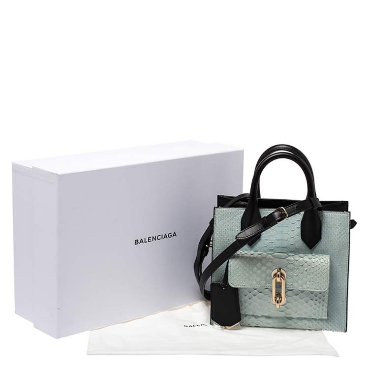Pre Owned Balenciaga Black/Light Blue Python and Leather Mini Maillon All Afternoon Tote