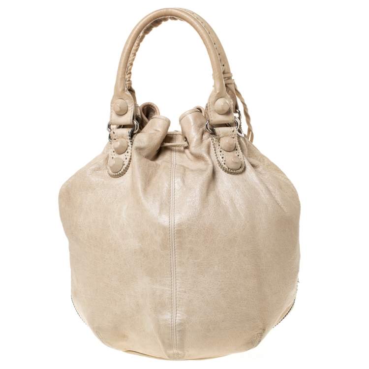 Pre Owned Balenciaga Cream Leather SGH 21 Pompon Hobo