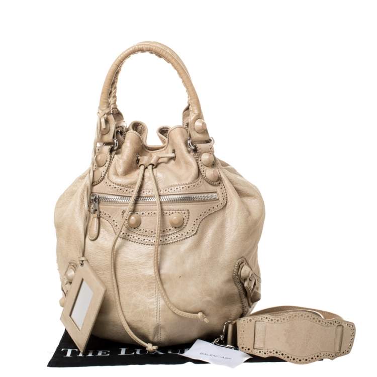 Pre Owned Balenciaga Cream Leather SGH 21 Pompon Hobo