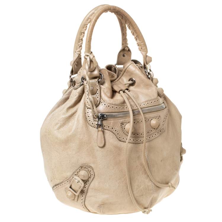Pre Owned Balenciaga Cream Leather SGH 21 Pompon Hobo
