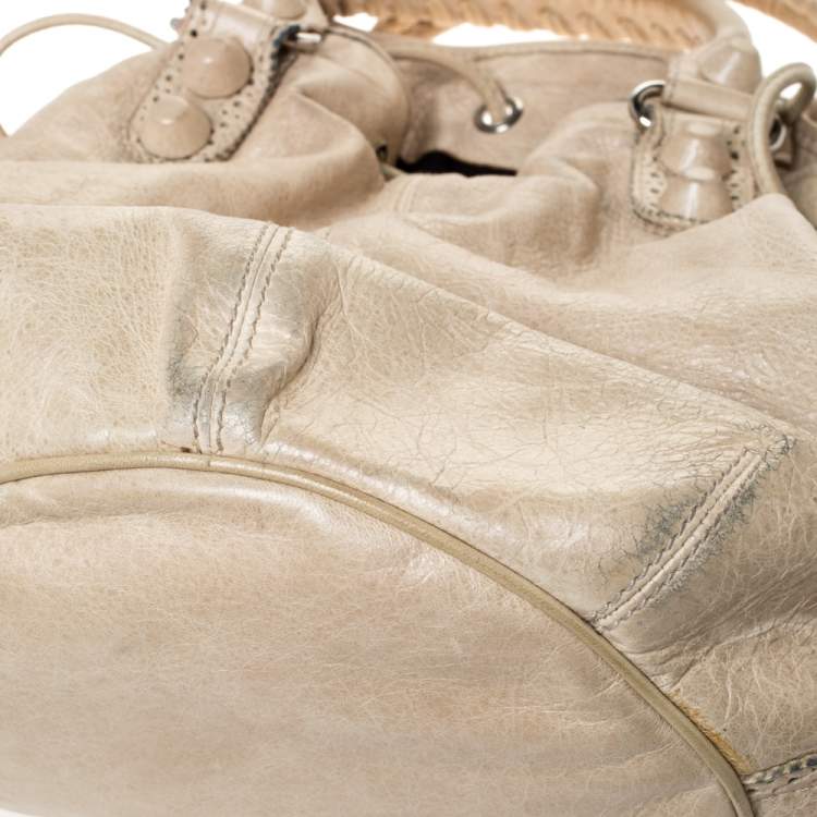Pre Owned Balenciaga Cream Leather SGH 21 Pompon Hobo