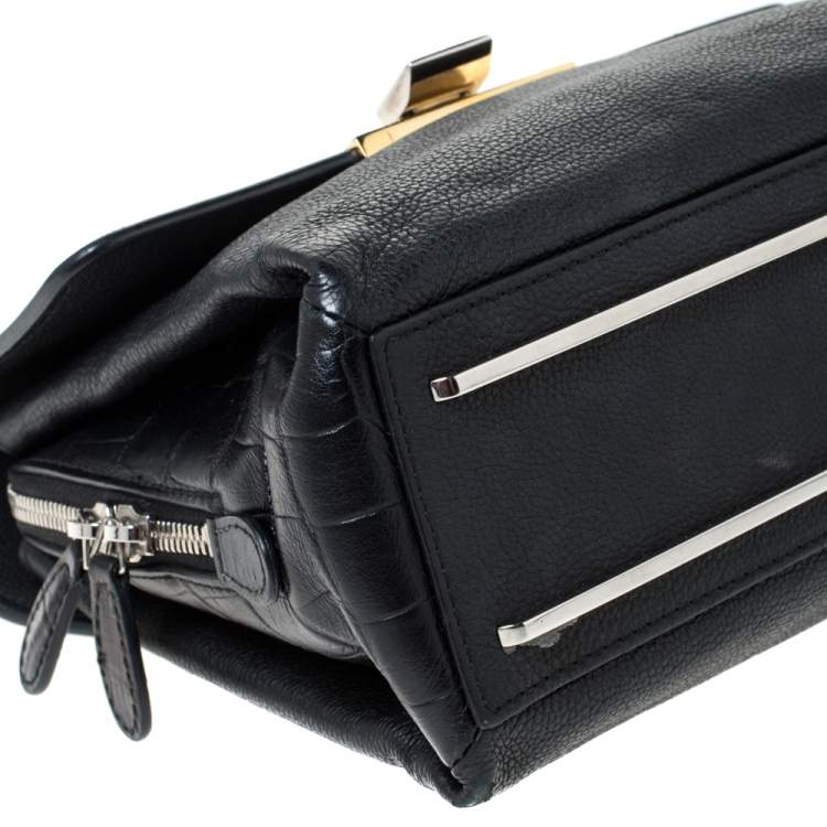 Pre Owned Balenciaga Black Croc Embossed and Leather Le Dix Cartable Top Handle Bag