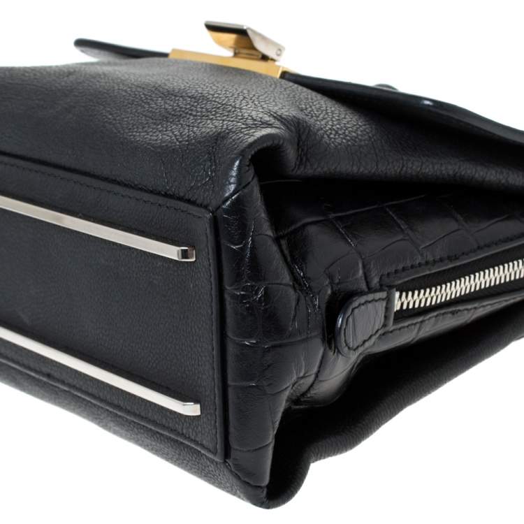 Pre Owned Balenciaga Black Croc Embossed and Leather Le Dix Cartable Top Handle Bag