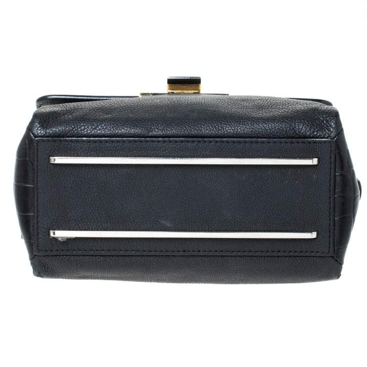 Pre Owned Balenciaga Black Croc Embossed and Leather Le Dix Cartable Top Handle Bag