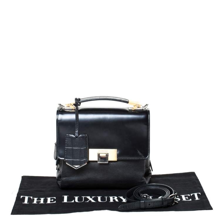Pre Owned Balenciaga Black Croc Embossed and Leather Le Dix Cartable Top Handle Bag