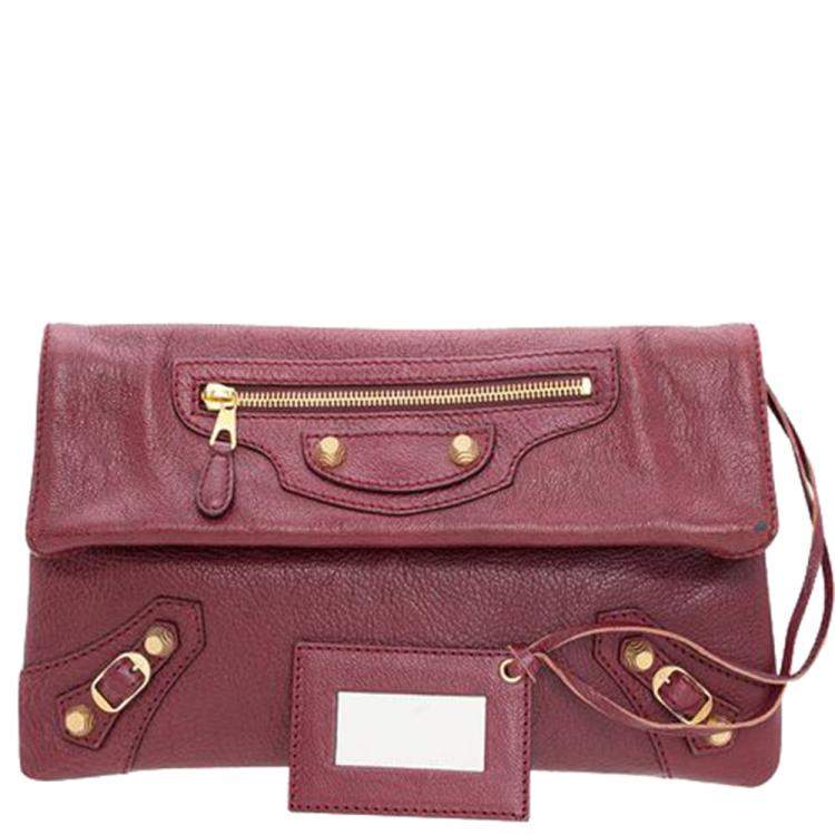 Pre Owned Balenciaga Red Motorcross Leather Envelope Clutch