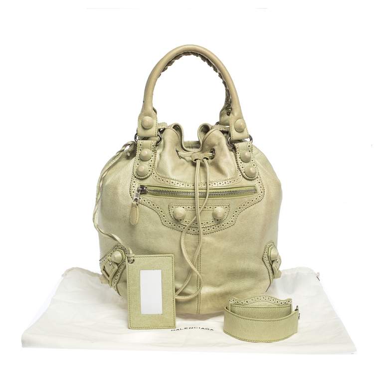 Pre Owned Balenciaga Mint Green Leather GCH 21 Pompon Hobo