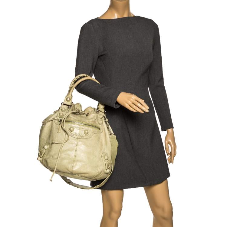 Pre Owned Balenciaga Mint Green Leather GCH 21 Pompon Hobo