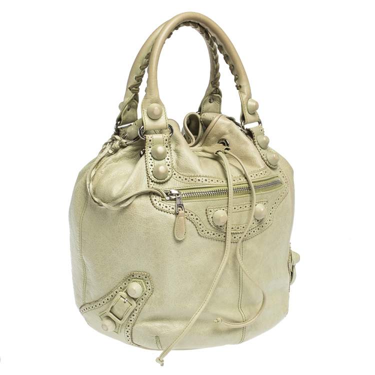 Pre Owned Balenciaga Mint Green Leather GCH 21 Pompon Hobo