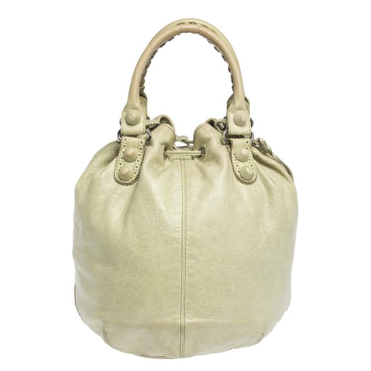 Pre Owned Balenciaga Mint Green Leather GCH 21 Pompon Hobo