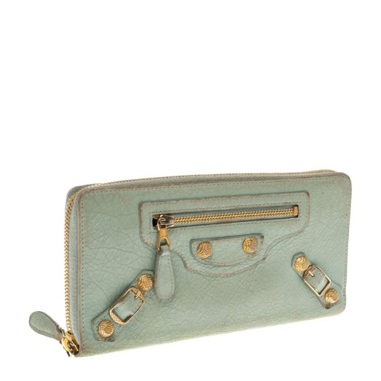 مملوكة مسبقًا Balenciaga Vert D'eau Leather City Zip Around Wallet