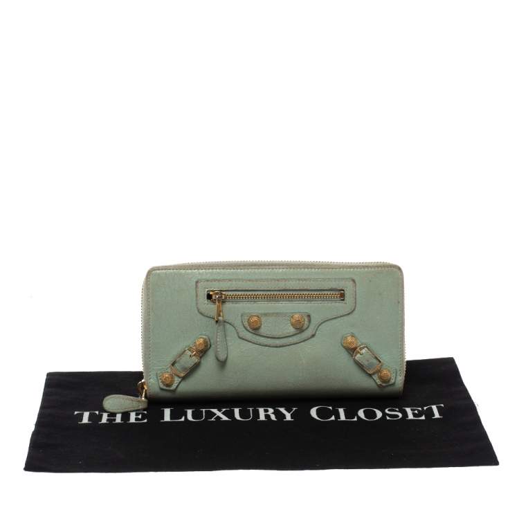 مملوكة مسبقًا Balenciaga Vert D'eau Leather City Zip Around Wallet