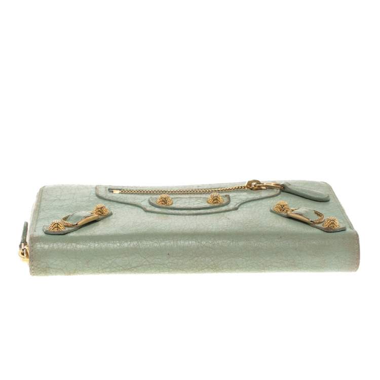 مملوكة مسبقًا Balenciaga Vert D'eau Leather City Zip Around Wallet