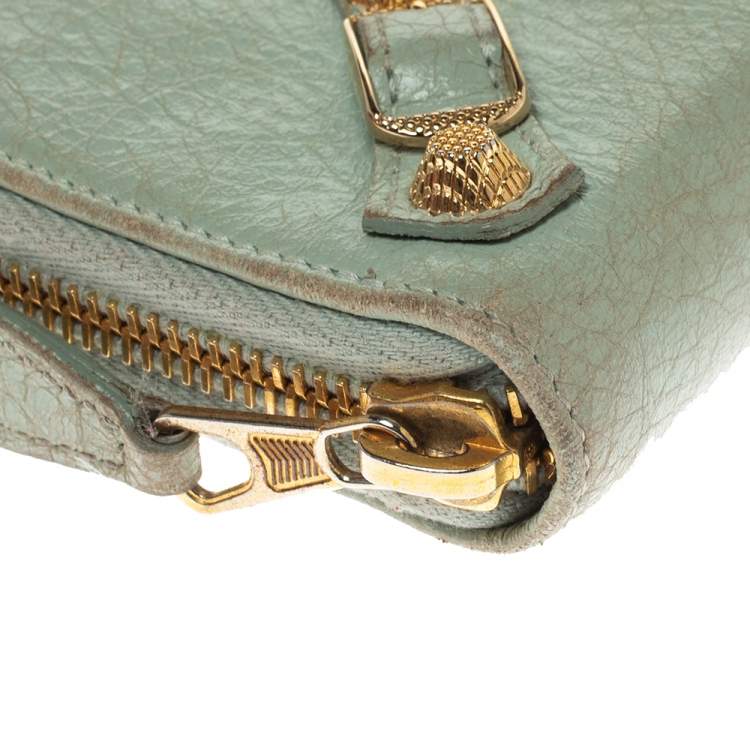 مملوكة مسبقًا Balenciaga Vert D'eau Leather City Zip Around Wallet