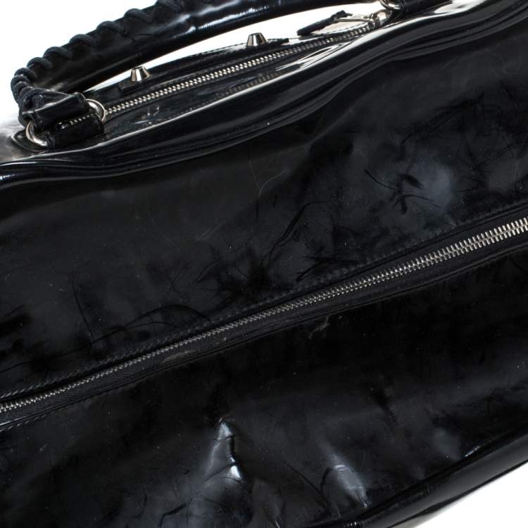 Pre Owned Balenciaga Black Patent Leather Bowling MM Bag