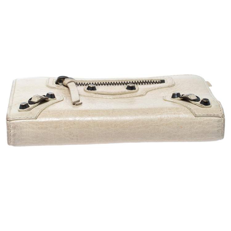 Pre Owned Balenciaga Beige Oryx Leather Compact Wallet