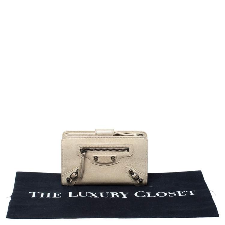 Pre Owned Balenciaga Beige Oryx Leather Compact Wallet