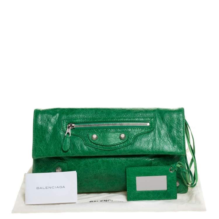 Pre Owned Balenciaga Vert Trefle Leather RSH Envelope Clutch