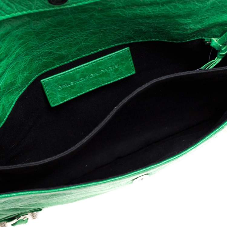 Pre Owned Balenciaga Vert Trefle Leather RSH Envelope Clutch