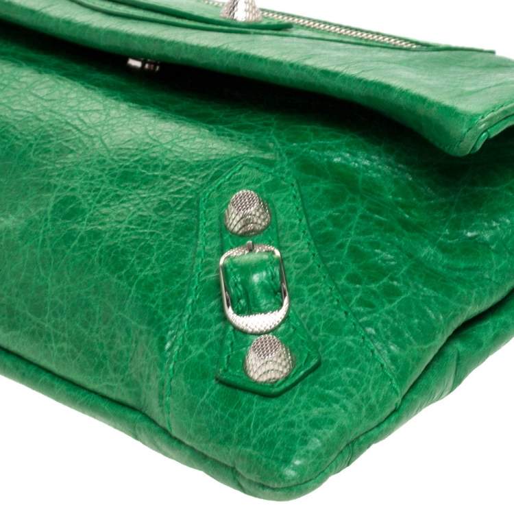 Pre Owned Balenciaga Vert Trefle Leather RSH Envelope Clutch