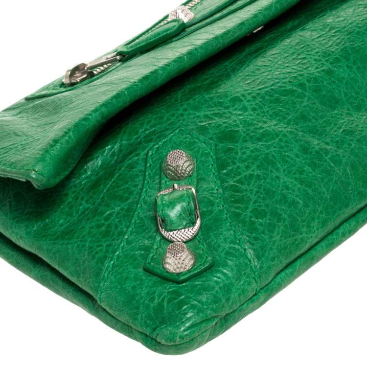 Pre Owned Balenciaga Vert Trefle Leather RSH Envelope Clutch