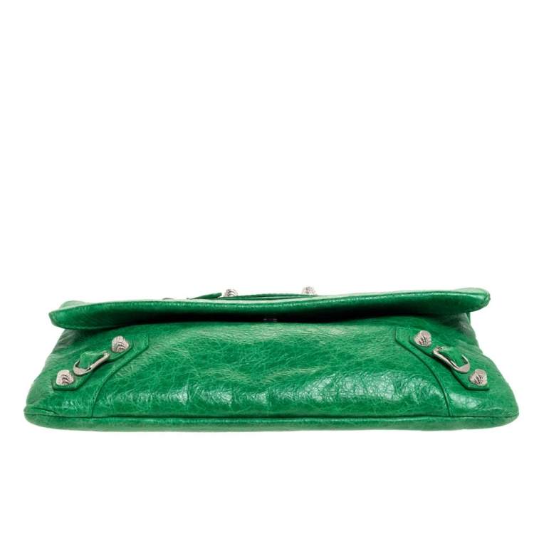 Pre Owned Balenciaga Vert Trefle Leather RSH Envelope Clutch