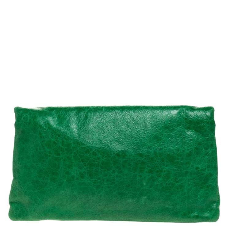 Pre Owned Balenciaga Vert Trefle Leather RSH Envelope Clutch