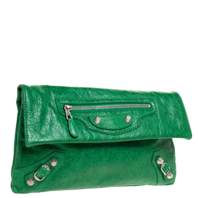 Pre Owned Balenciaga Vert Trefle Leather RSH Envelope Clutch