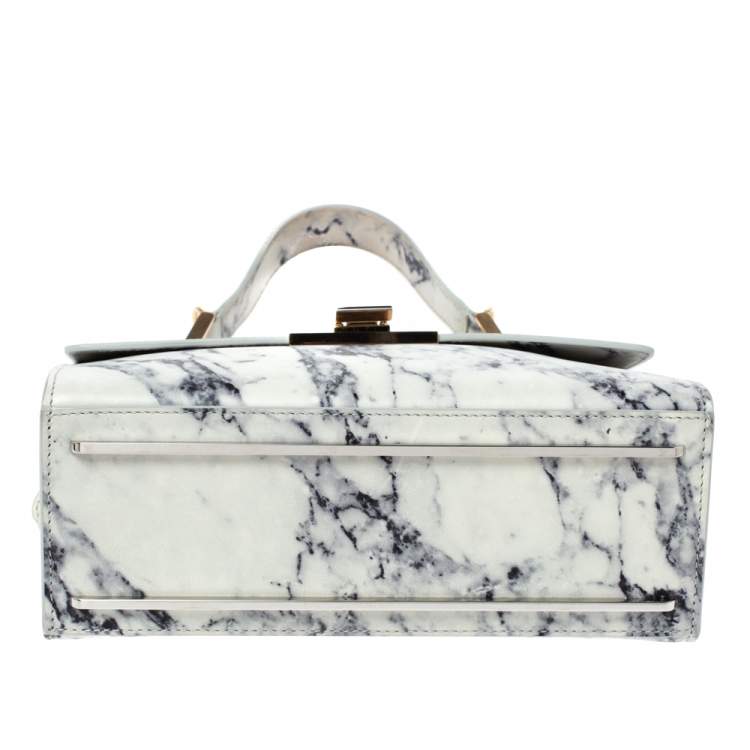 Pre Owned Balenciaga White Marble Print Leather Le Dix Cartable Top Handle Bag