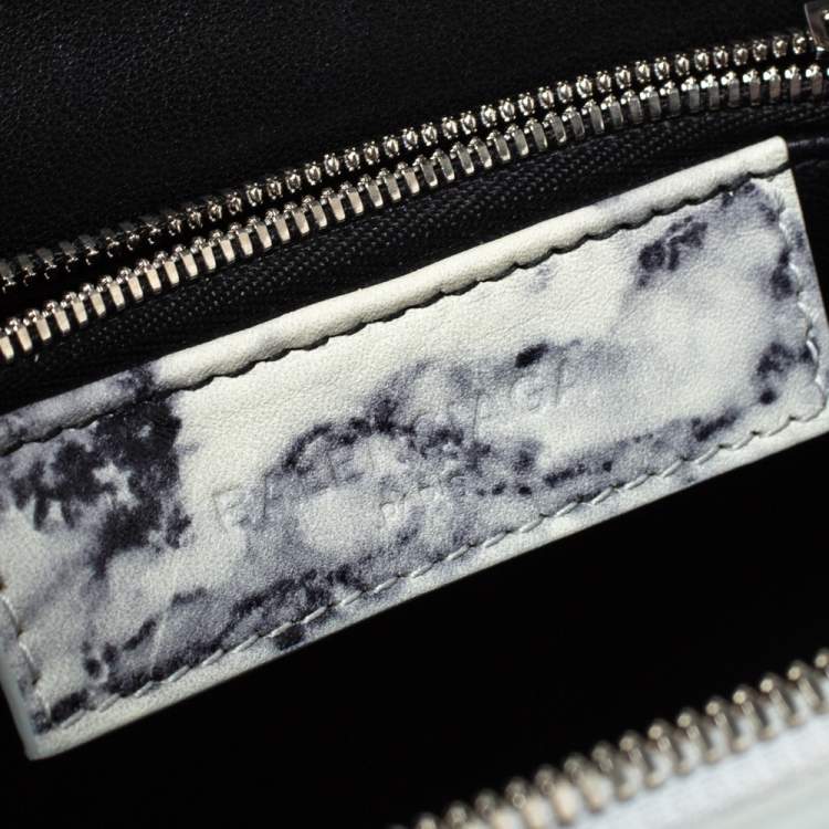 Pre Owned Balenciaga White Marble Print Leather Le Dix Cartable Top Handle Bag