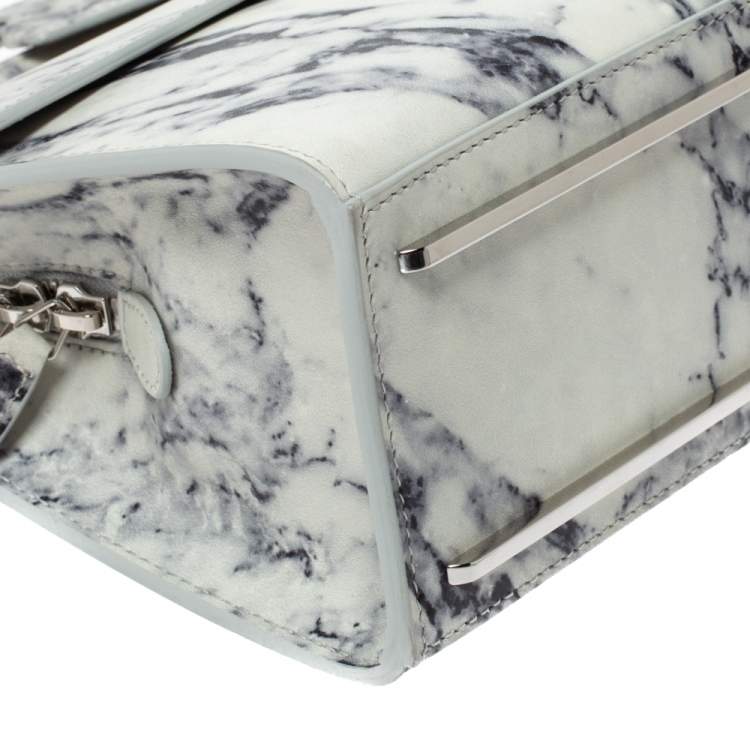 Pre Owned Balenciaga White Marble Print Leather Le Dix Cartable Top Handle Bag